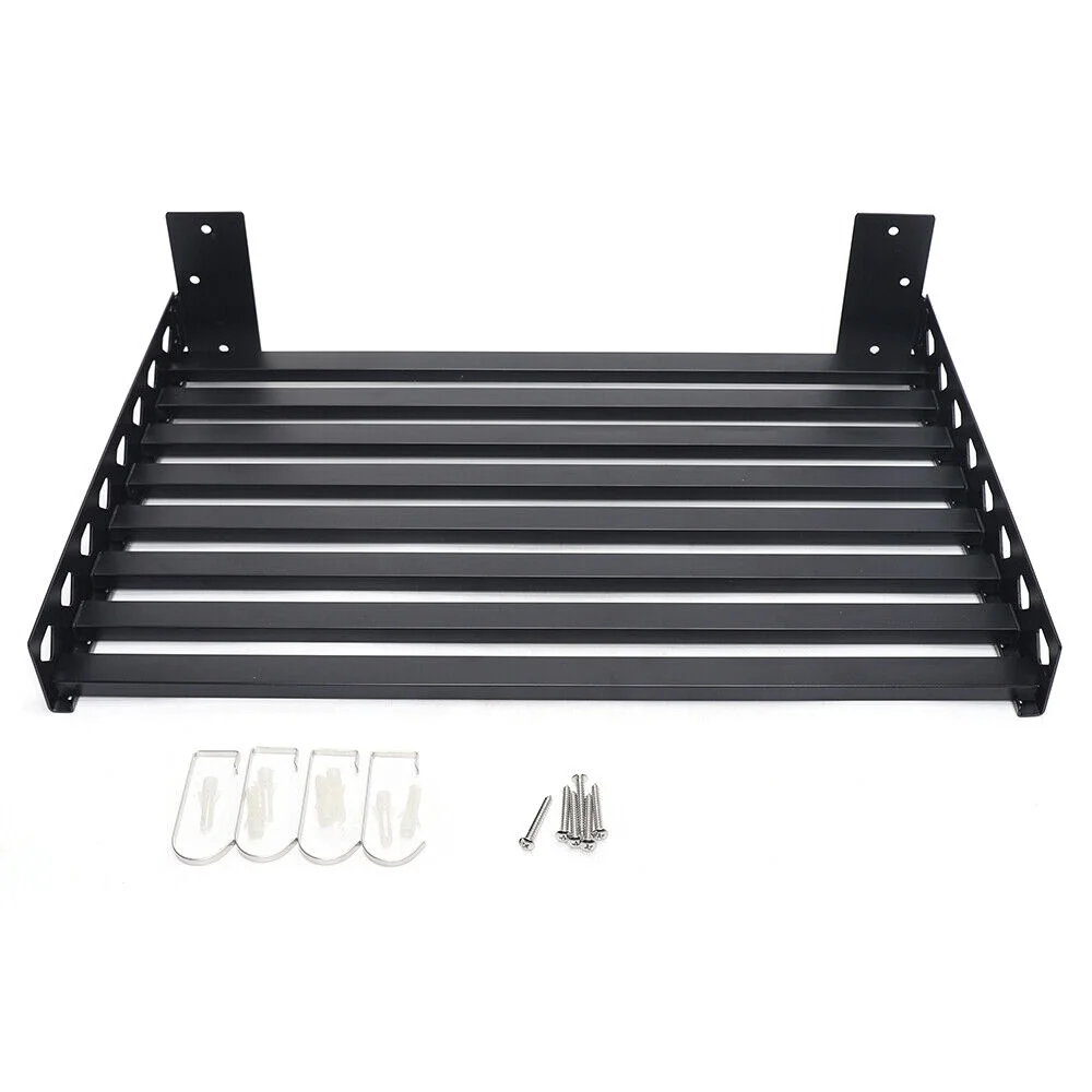 Wall Mount Rack Heavy Duty Microwave Oven Bracket Kitchen Storage Shelf with 4 Hooks Space Saving Strong Bearing Capacity Sturdy Durable