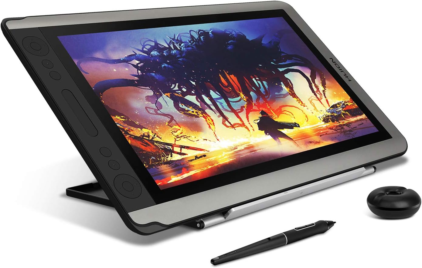 HUION KAMVAS 16 Digital Drawing Tablet with Screen Graphics Pen Display with Battery-Free Stylus Tilt 14 Press Keys Touch Bar Adjustable Stand for Art Animation Beginner-15.6 inch