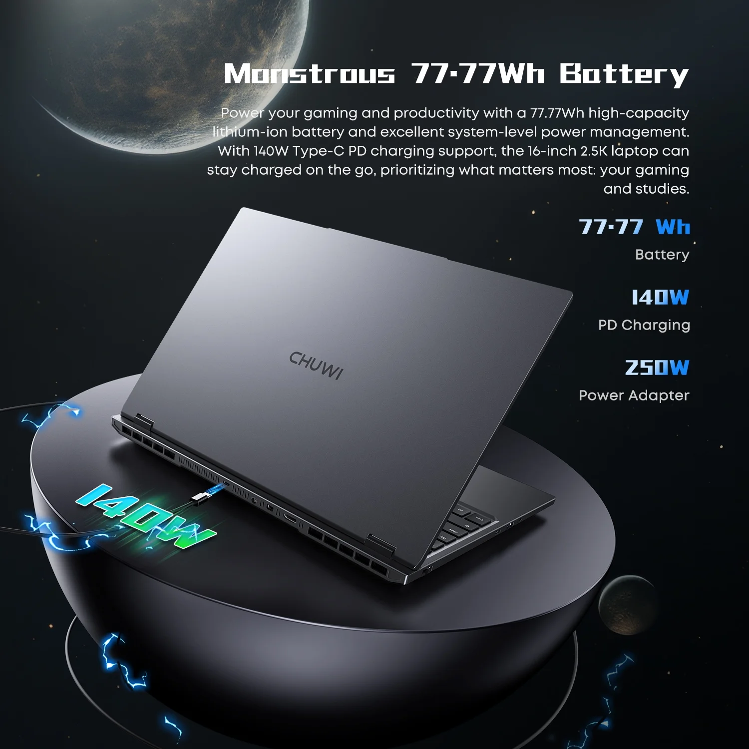 CHUWI 2025 GameBook AMD Ryzen 9 9955HX 16" Gaming Laptop,RTX-5070Ti Laptop GPU Notebook, Backlit Keyboard Computer,,32GB DDR5, 1TB Gen4 , WiFi6E ,BT5.2, Windows 11 Pro