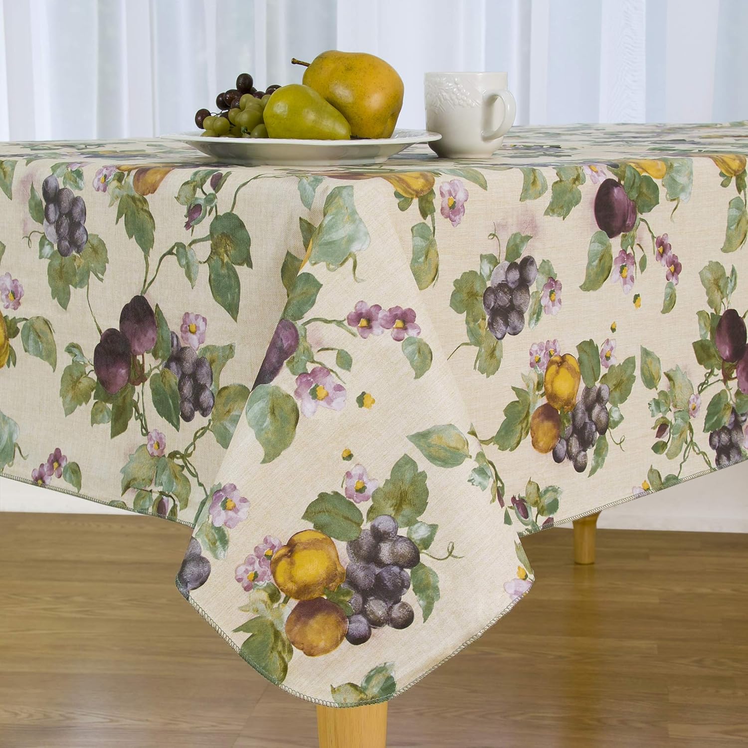 Elrene Home Fashions Fresco Fruit Stain Resistant and Spill Proof with Flannel Backing Vinyl Tablecloth for Spring/Summer/Party/Picnic, 60 in x 120 in, Jewel