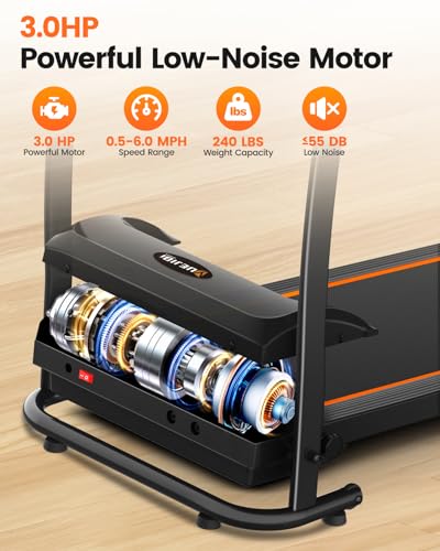 Treadmill with Incline, 3.0HP Foldable Treadmill for Home Office Small Space Portable Walking Treadmill 240 Lbs with 12 Preset PROG, LED Display, Speaker and Cup Holder