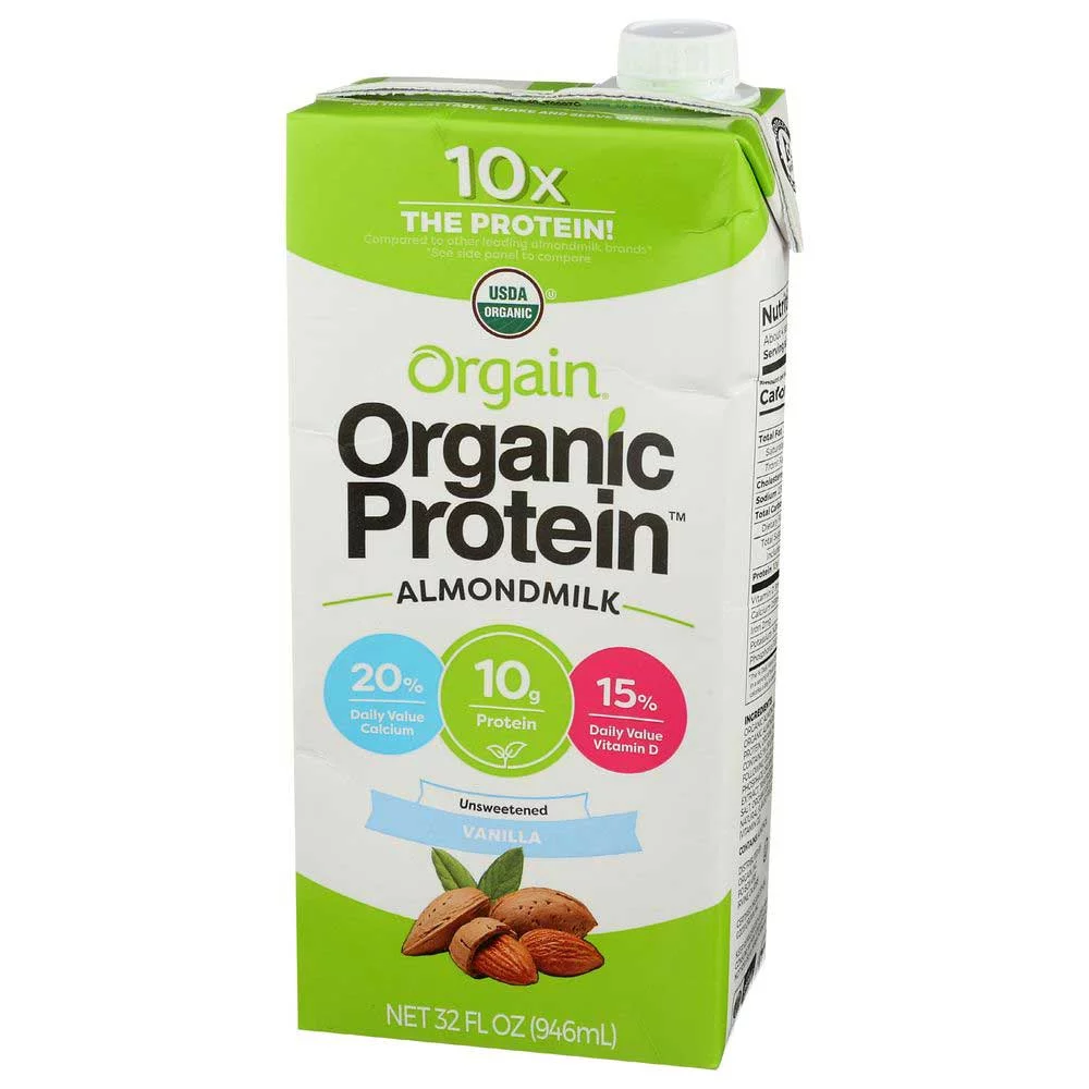 Orgain Organic Protein Unsweetened Vanilla Protein Almond Milk, 32 Fluid Ounce -- 6 per case.