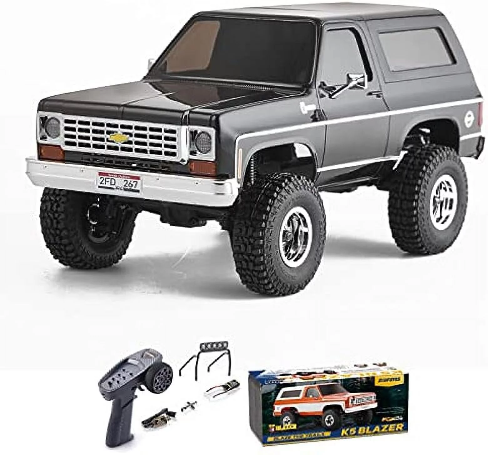 FMS 1/24 RC Crawler FCX24 Chevy K5 Blazer Officially Licensed, Mini RC Car Pick Up Truck & SUV 2 in 1, 4WD 8km/h 2 Speeds Switch, 2.4GHz 3CH Off-Road RC Model with LED Lights for Adults, Black
