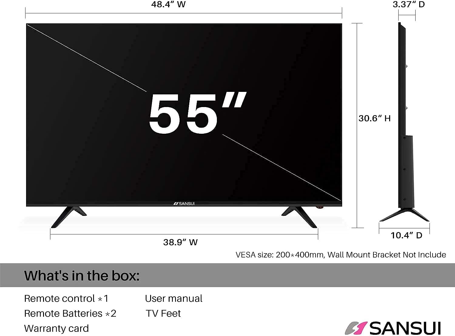SANSUI ES55S1A, 55 inch 4K UHD HDR Smart LED Android TV with Google Assistant(Voice Control), Screen Share, USB, HDMI…