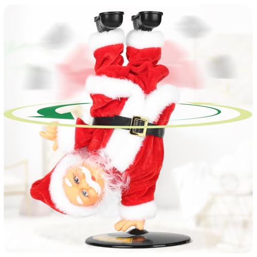 SdeNow Singing Dancing Inverted Rotating Santa Claus Christmas Animatronics Musical Breakdancing Santa Electric Animated Dancing Christmas Toy with Music for Kids and Holiday Party