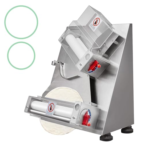 VEVOR Pizza Dough Roller Sheeter, 3-15 Inch Automatic Commercial Pizza Press, 390W Electric 260 Per Hour Dough Roller, Stainless Steel Adjustable Thickness Dough Machine, for Pasta Maker Equipment