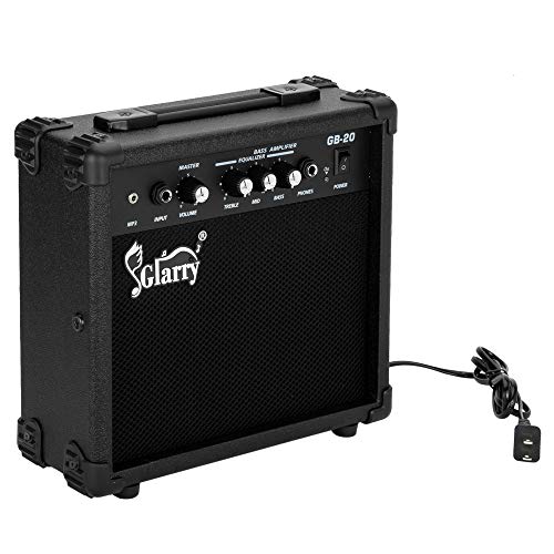 GLARRY Electric Bass Combo Amp, Portable Amp with Headphone MP3 Input, 20W Practice Bass Guitar Amplifier Speaker Accessories with Bass, Volume, Treble, and Middle Controls