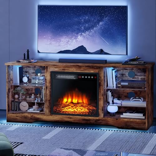 Lemberi Fireplace tv Stand with 36 inch Fireplace Up to 80
