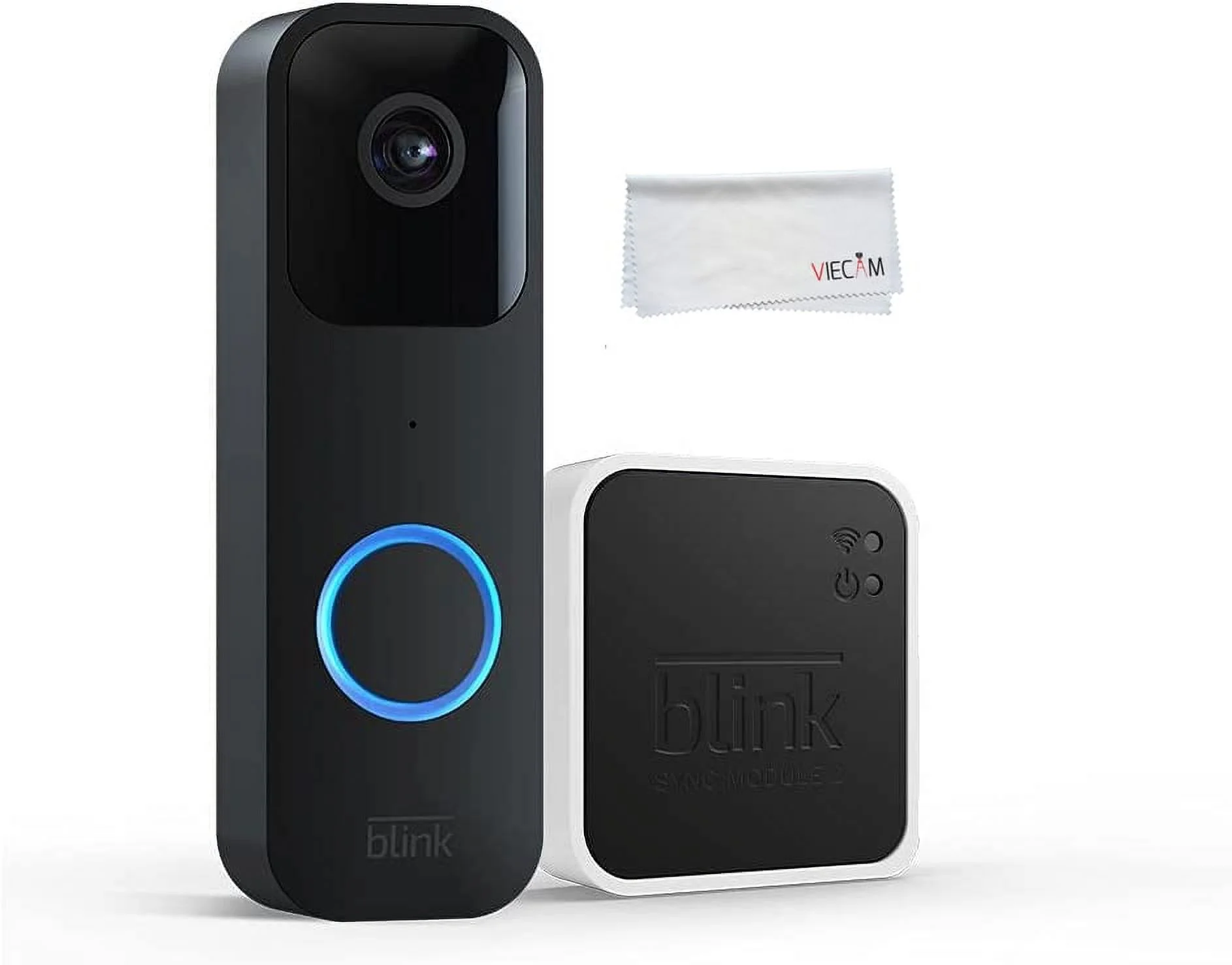 Blink Video Doorbell + Sync Module 2 +VIECAM Cleaning Cloth | Two-year battery life, Two-way audio, HD video, motion and chime app alerts and Alexa enabled &mdash; wired or wire-free (Black)