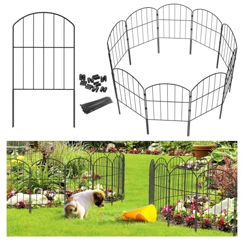 Goovilla Garden Fence, Total 10ft(L) x 24in(H) Garden Fencing Animal Barrier, 10 Pcs Rustproof Metal Fence Panels, Black No Dig Fence, Decorative Garden Fences and Borders for Dogs, Flower Bed, Patio