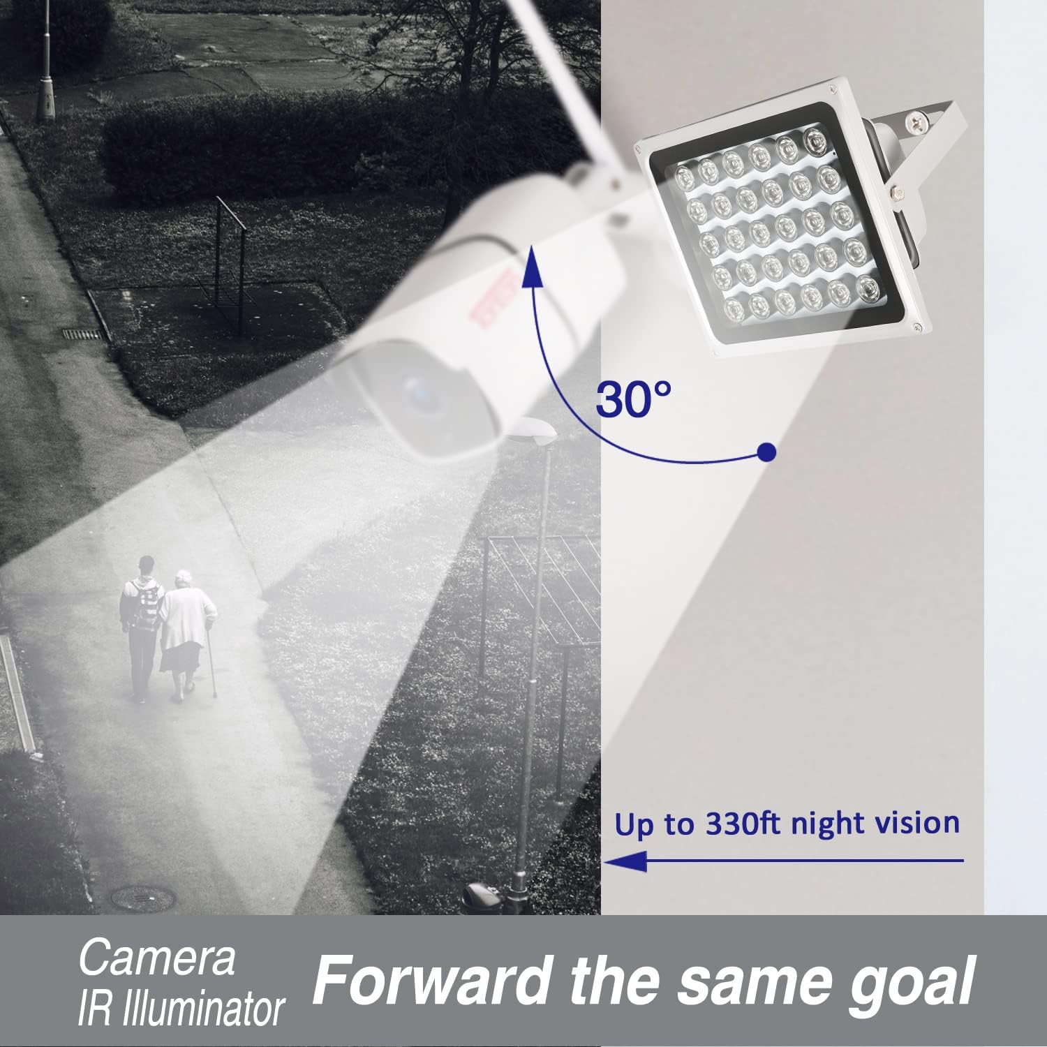 LONNKY IR Illuminator Long Range up to 330ft/100m,30-LEDs 850nm,IR Infrared Light for Security Camera, Waterproof, Auto ON/Off, Metal Housing, Long Life time up to 25000 Hours,2PCS Pack of 2