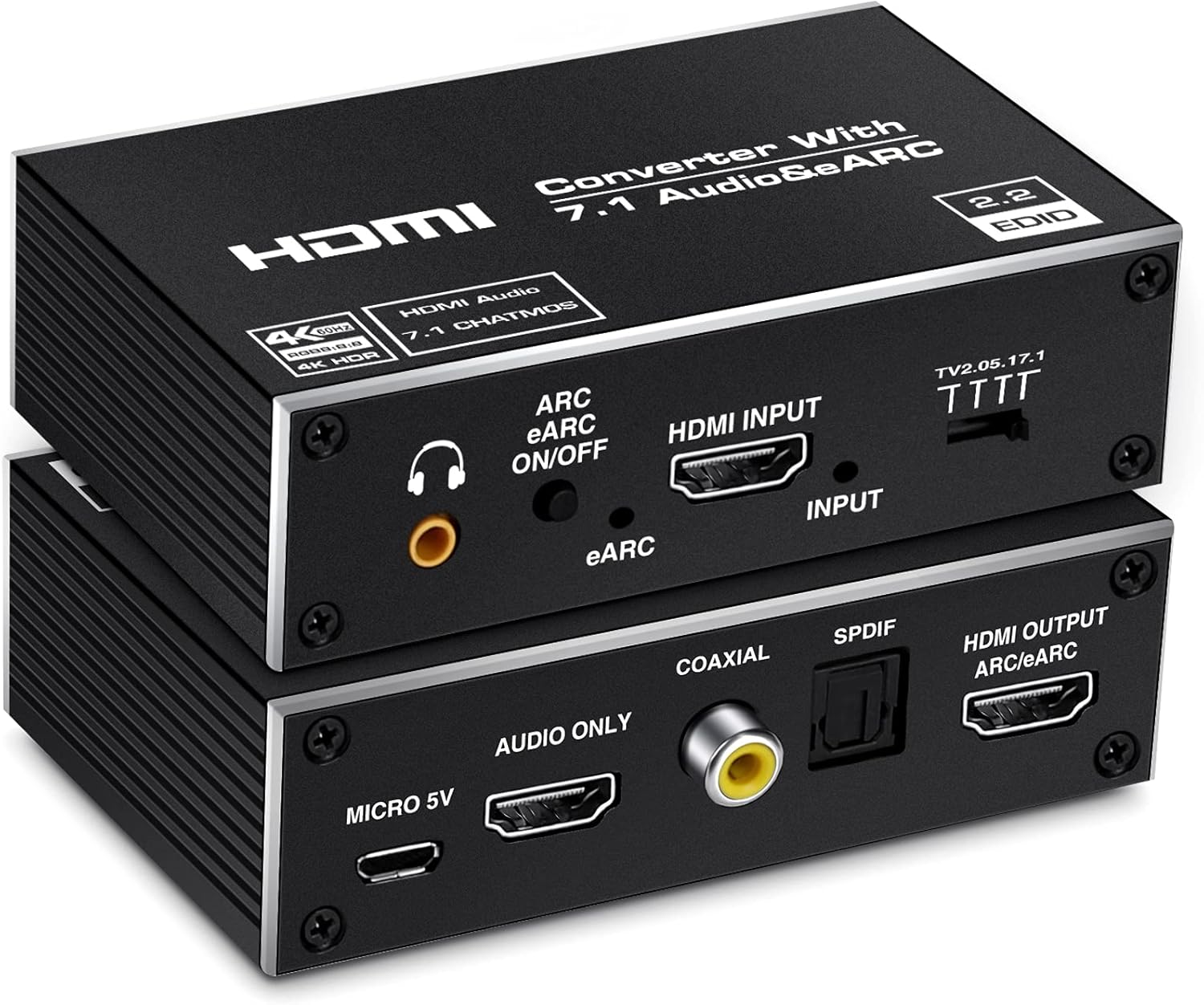 4K@60Hz eARC HDMI Audio Extractor, NEWCARE HDMI to HDMI Audio Converter with 7.1CH Atmos/eARC/ARC/Optical Toslink SPDIF/Coaxial/ 3.5mm Audio Out, Supports 7.1 Amplifier/HDCP2.3/HDMI2.0b Pack of 2