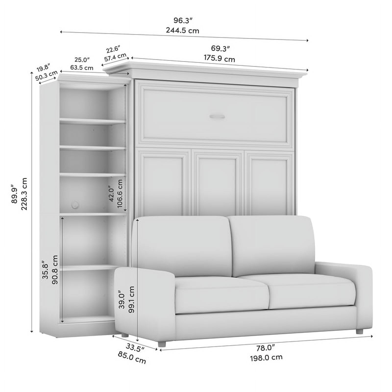 Bestar Versatile Engineered Wood Queen Murphy Bed with Sofa & Organizer in Gray