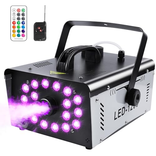 1200W Fog Machine Outdoor Indoor, 18 Lights Halloween Smoke Machine Fog with 6000 CFM, 13 Colors & Remote Controls for Party Stage Effect