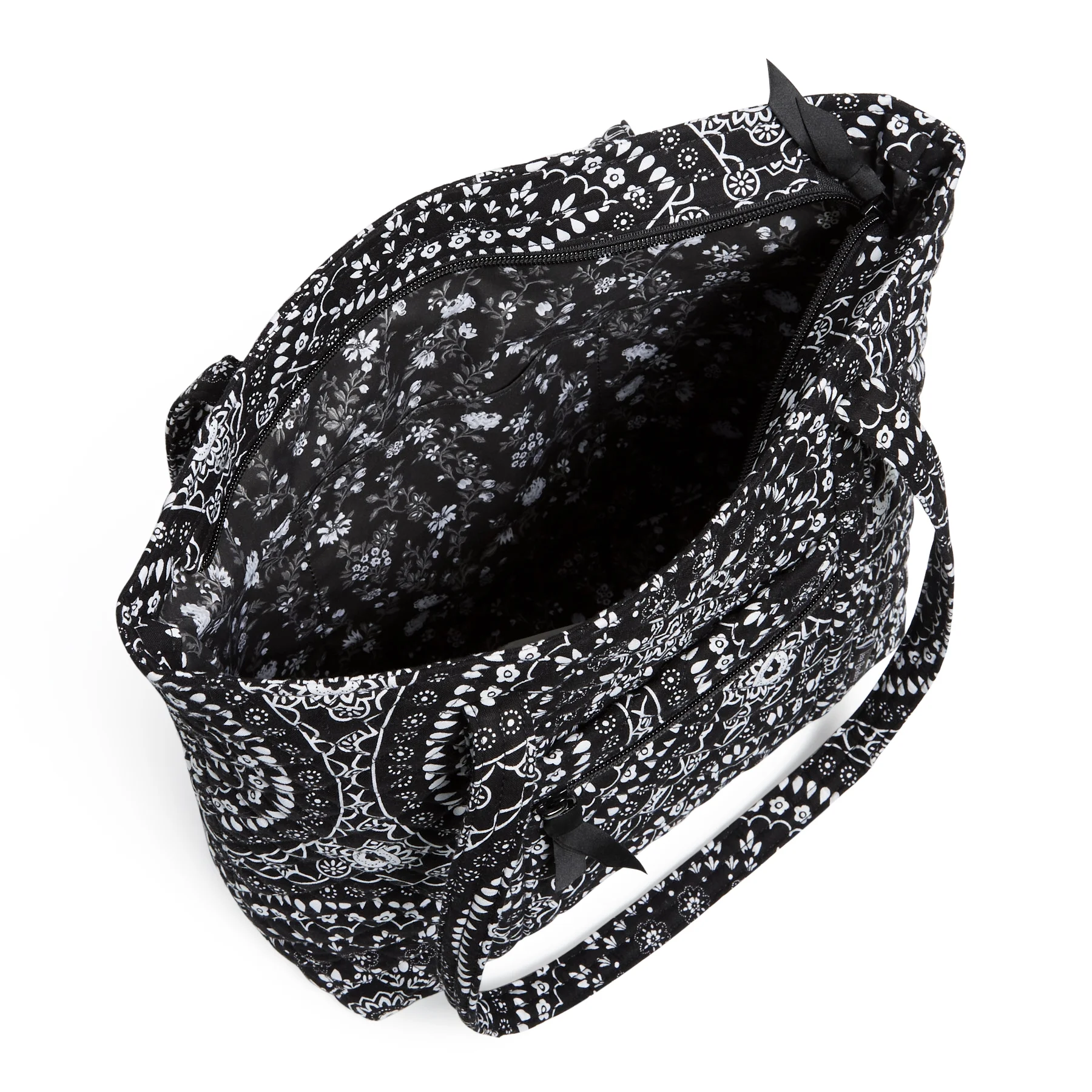 Vera Bradley Women's Recycled Cotton Small Vera Tote Bag Black Bandana Medallion