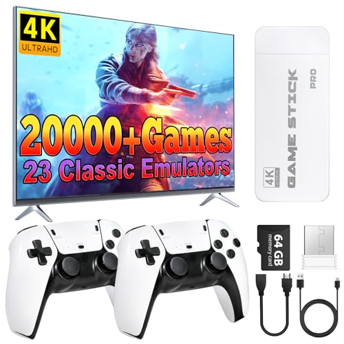 Retro Game Console Stick,Retro Game Stick with Built-in 23+ Emulators, 20,000+ Games, 4k Hdmi Output & 2.4GHz Wireless Controller, Plug & Play TV Video Games(64G)