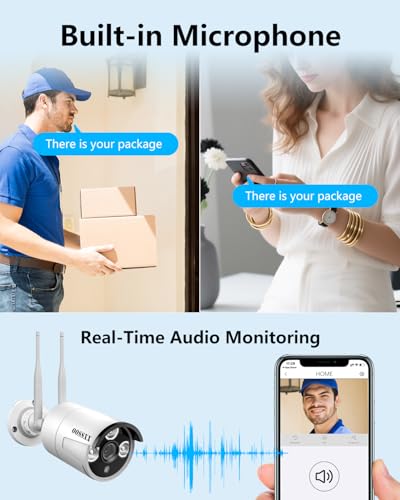 Dual Antennas for Wi-Fi Enhanced AI Human Detected 2K 3.0MP Wireless Security Camera System, Surveillance DVR Kits with 2TB Hard Drive, 4Pcs Outdoor WiFi Security Cameras, with Audio, Night Vision