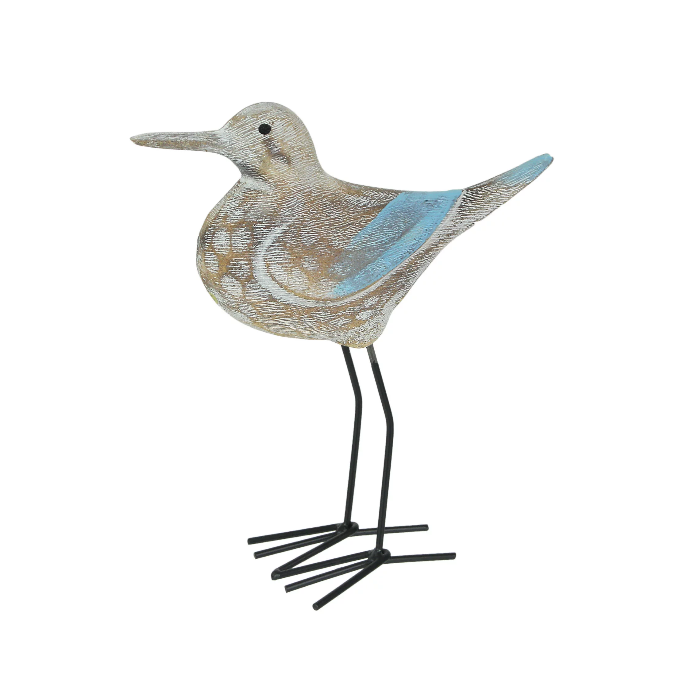 J.D. Yeatts Carved Wood and Metal Sandpiper Shorebird Statue Coastal Accent - Radiant Selections
