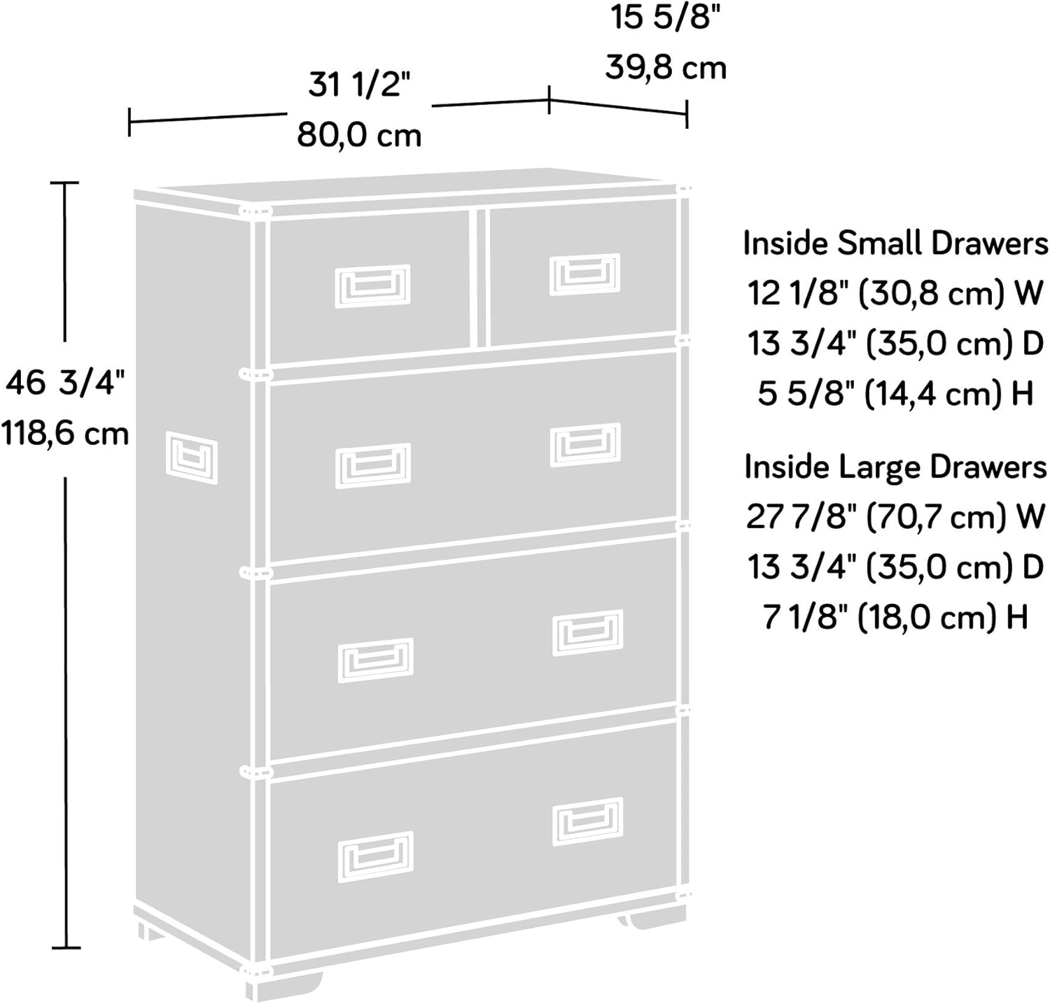 Sauder Vista Key 5-Drawer Dresser, L: 31.5 x W: 15.67 x H: 46.69, Blaze Acacia