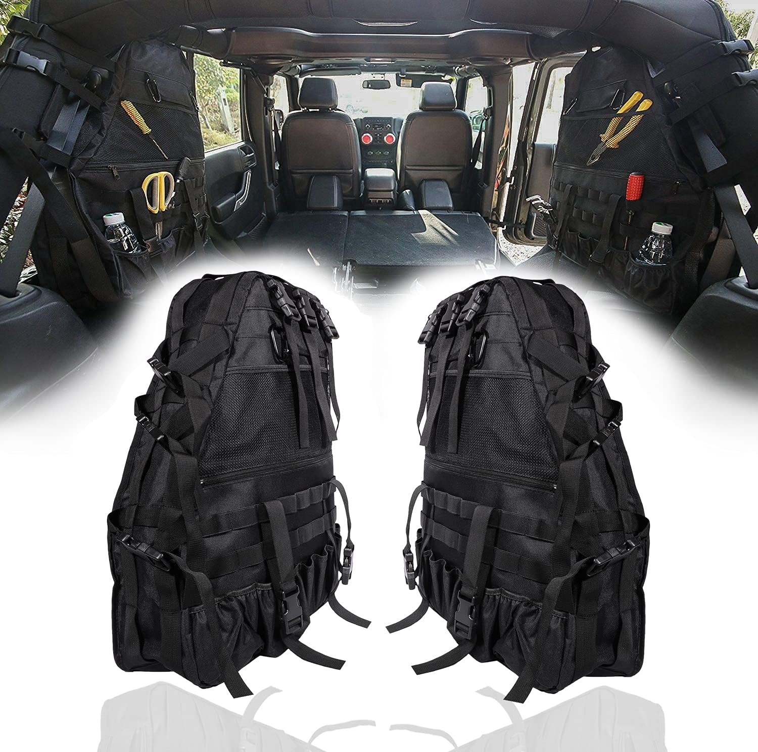 Opall Fits Jeep Wrangler Roll Bar Storage Bag Cage with Multi-Pockets & Organizers & Cargo Bag Tool Kits for Jeep Wrangler JK JL TJ LJ & Unlimited 4-Door 1997-2021