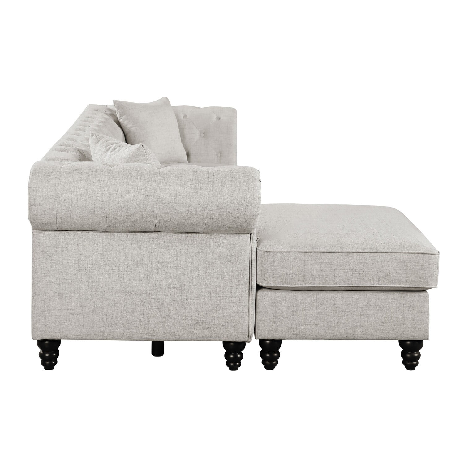 Benjara  Upholstery Reversible Chaise & 2 Pillows Sectional Sofa Set, Beige & Black - 2 Piece