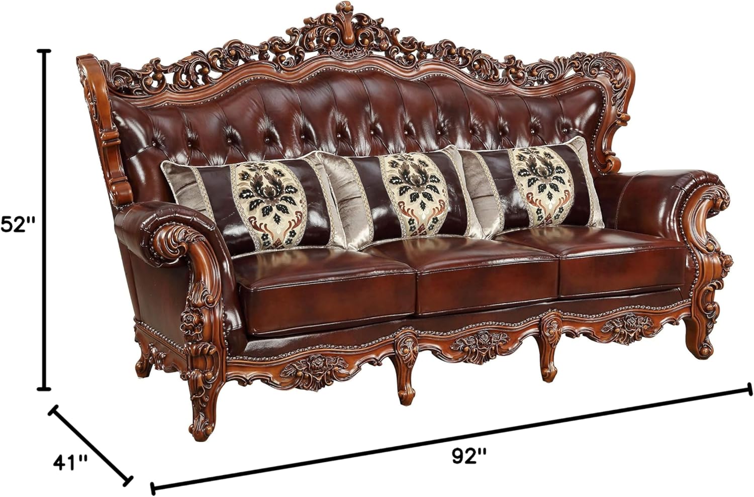 Acme Furniture Eustoma Sofa, Cherry Top Grain Leather Match, Walnut Wood Trim