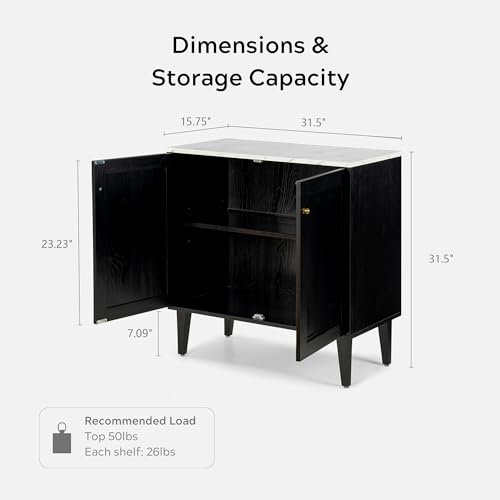 Black Storage Cabinet, Sideboard Buffet Cabinet Modern Accent Cabinet with Faux Marble Top & Adjustable Shelves, Wooden Credenza, Console Table Entryway Cabinet for Living Room
