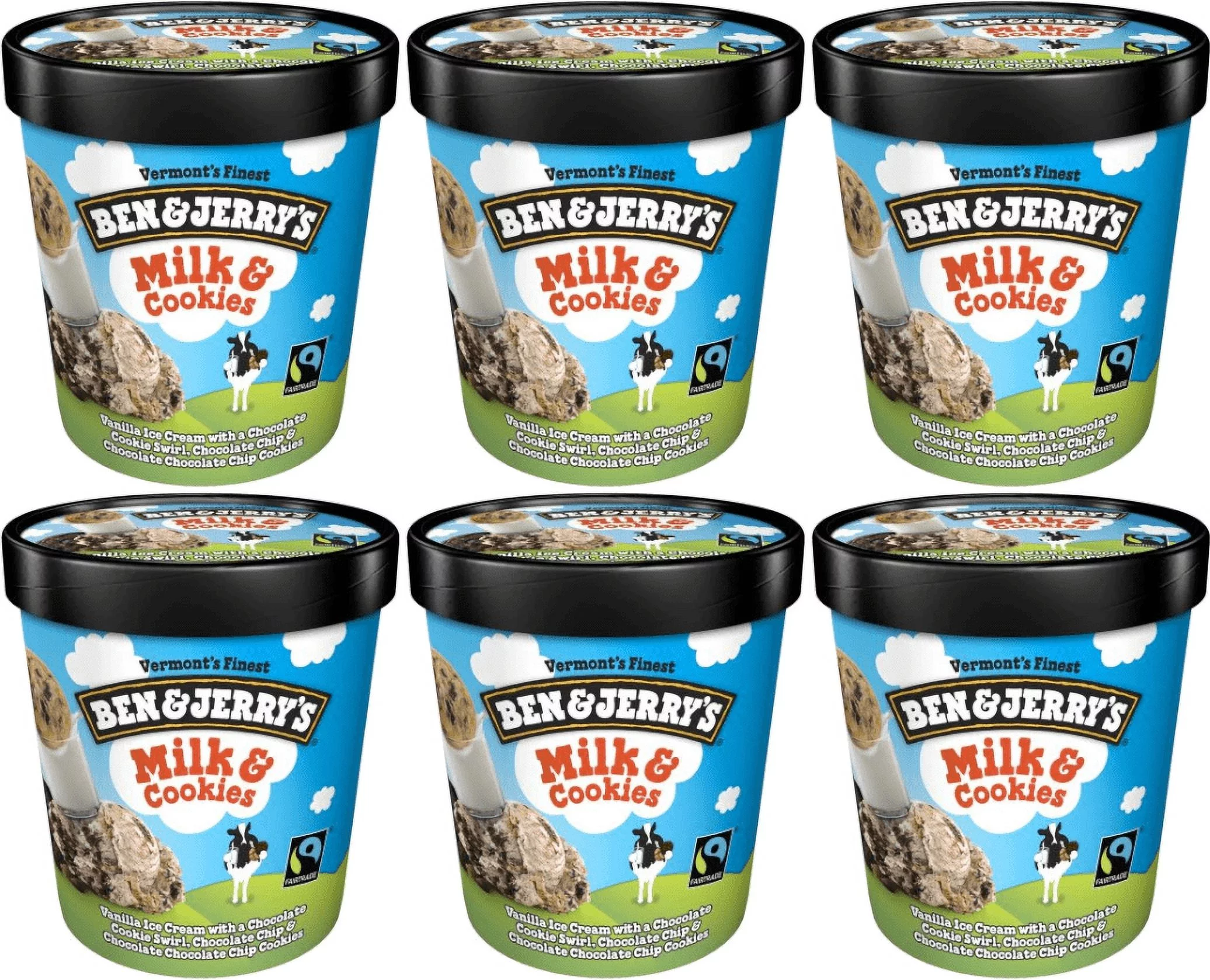 Ben & Jerry's Milk & Cookies Ice Cream, 16 oz. Pint, 6-Pack (Frozen)