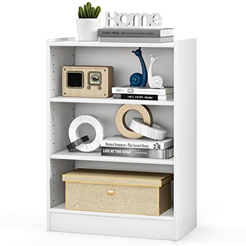 3 Shelf Bookcase, Modern Book Shelf with Adjustable Shelves, Cubical Bookshelves and Bookcases, Wood Storage Shelves for Bedroom, Small Bookshelf for Small Spaces (Black)