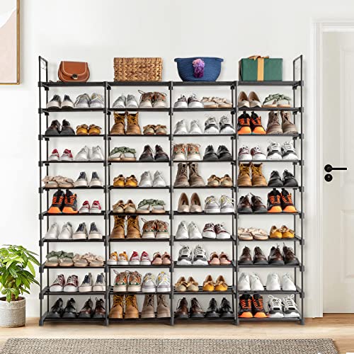 10 Tiers Shoe Rack Organizer Large Shoe Rack Holds 80 Pairs Shoe, Sturdy Metal Shoe Rack, Stackable Free Standing Shoe Racks for Entryway, Closet, Garage, Bedroom, Cloakroom, Space-Saving, Black