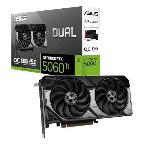 ASUS Dual GeForce RTX™ 5060 Ti 16GB GDDR7 OC Edition (PCIe 5.0, 16GB GDDR7, DLSS 4, HDMI 2.1b, DisplayPort 2.1b, 2.5-Slot Design, Axial-tech Fan Design, 0dB Technology, and More)