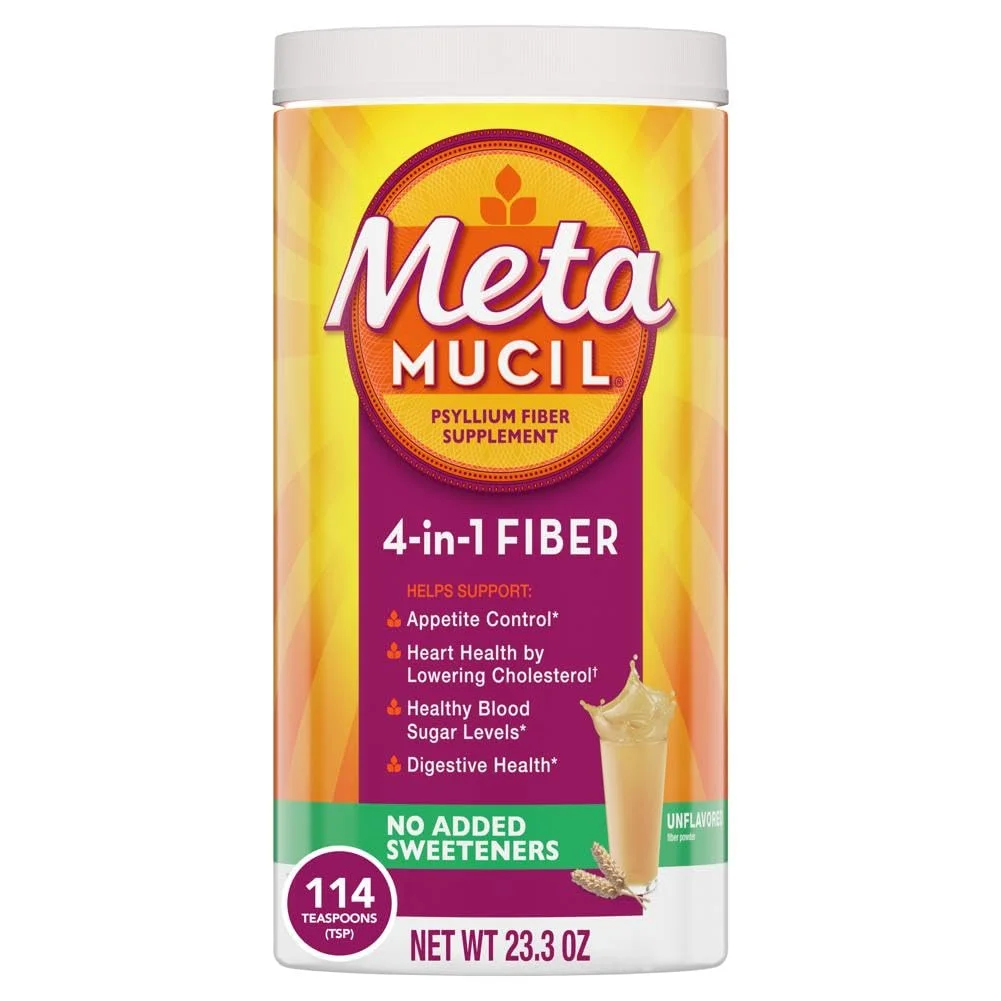 Metamucil, Daily Psyllium Husk Powder Supplement, Sugar-Free Powder, 4-in-1 Fiber for Digestive Health, No Added Sweetener, 114 teaspoons - Curated Treasures Market