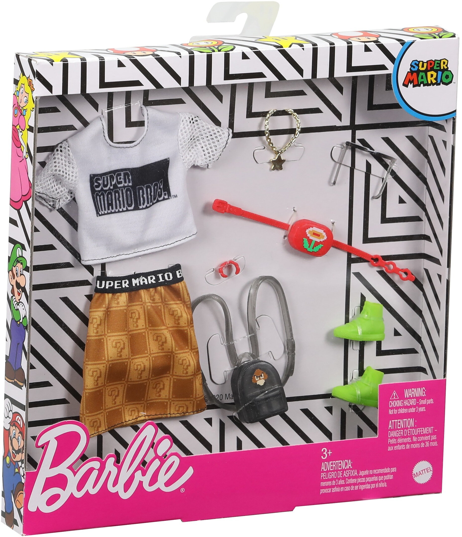 Barbie Doll Clothes: Super Mario Fashion Pack with T-Shirt, Skirt & 6 Accessories