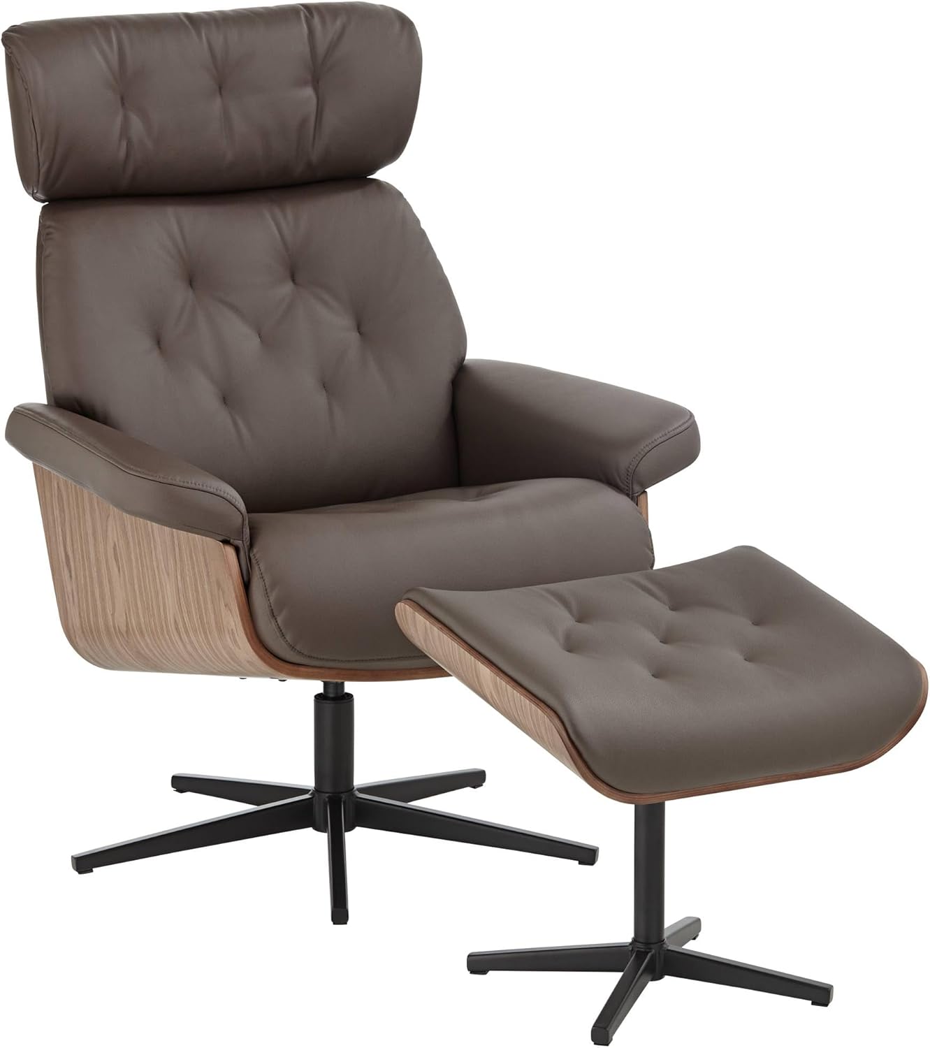 BenchMaster Malibu Chocolate Tufted Faux Leather Swivel Recliner and Slanted Ottoman