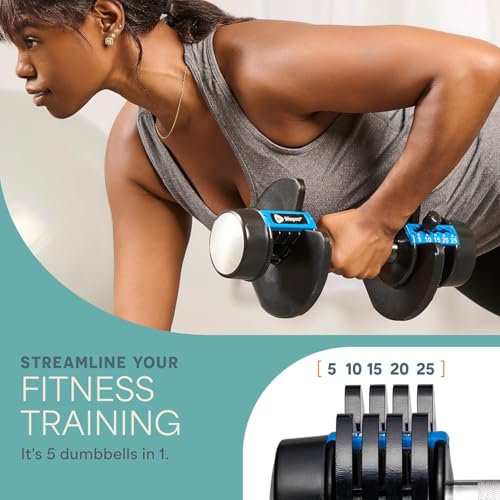 Lifepro Adjustable Dumbbells Set - 5in1-15lb 25lb 43lb 55lb weights Set & Single with Rack - Quick Adjust, Secure Grip - Compact Hand Weights for Men Women Home Gym