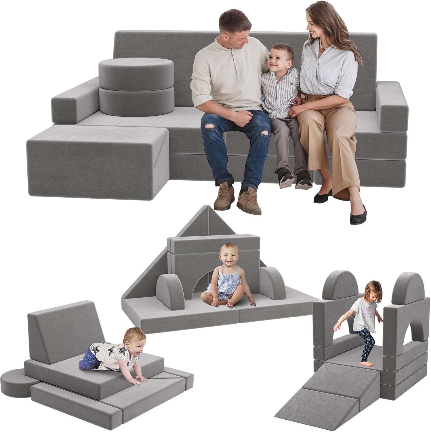 Kids Nugget Couch, 15PCS Certified Modular Nugget Couch Kids Play Couch, Child Sectional DIY Sofa Couch for Playroom Bedroom Living Rooms, Convertible Foam and Floor Cushion for Gift