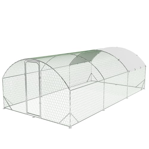 Large Metal Chicken Coop, Walk-in Poultry Cage, Chicken Run Pen House with Reinforcement & Waterproof & Anti-Ultraviolet Cover Chicken Coop Run with Double Lockable Doors for Outdoor 9.8 x 6.5X 6.5Ft
