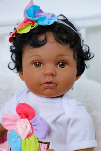 SCOM Realistic Reborn Baby Doll - 20 Inch Black African American Girl, Real Lifelike Brown Dolls with Full Body Vinyl, Newborn Weighted Doll for Ages 3+ Gift