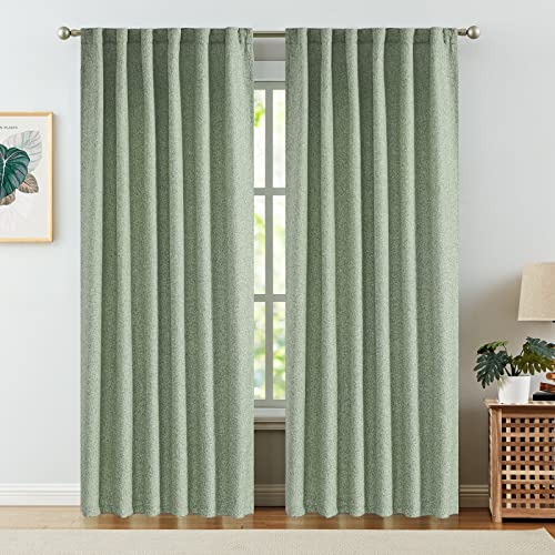 jinchan Faux Linen Curtains Thick Burlap Sage Green Curtains 84 Inches Long Farmhouse Living Room Curtains Rod Pocket Light Filtering Privacy Window Curtains Drapes Set 2 Panels Heathered Sage Green