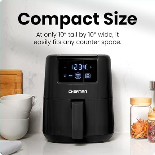 CHEFMAN 2 Qt Mini Air Fryer – Digital Space-Saving Compact Air Fryer with Nonstick and Dishwasher Safe Basket, Quick & Easy Meals in Minutes, Features Digital Timer and Shake Reminder – Black