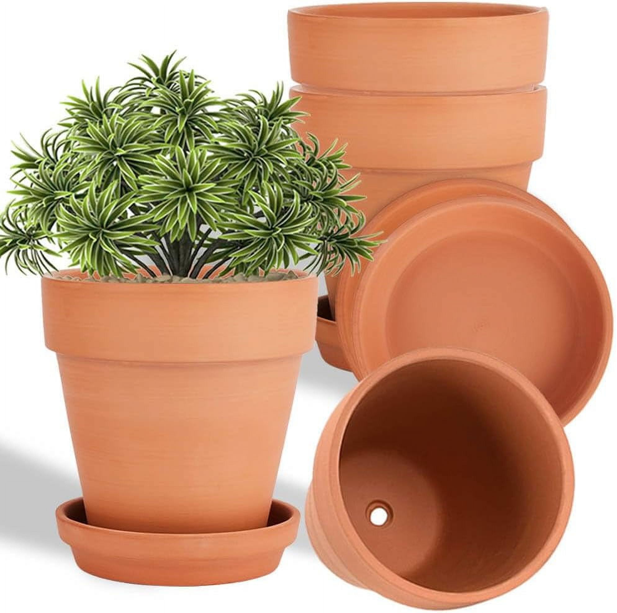 6 Inch Clay Pot for Plant with Saucer - 4 Pack Large Terra Cotta Plant Pot with Drainage Hole, Flower Pot with Tray, Terracotta Pot for Indoor Outdoor Plant Brown Terracotta