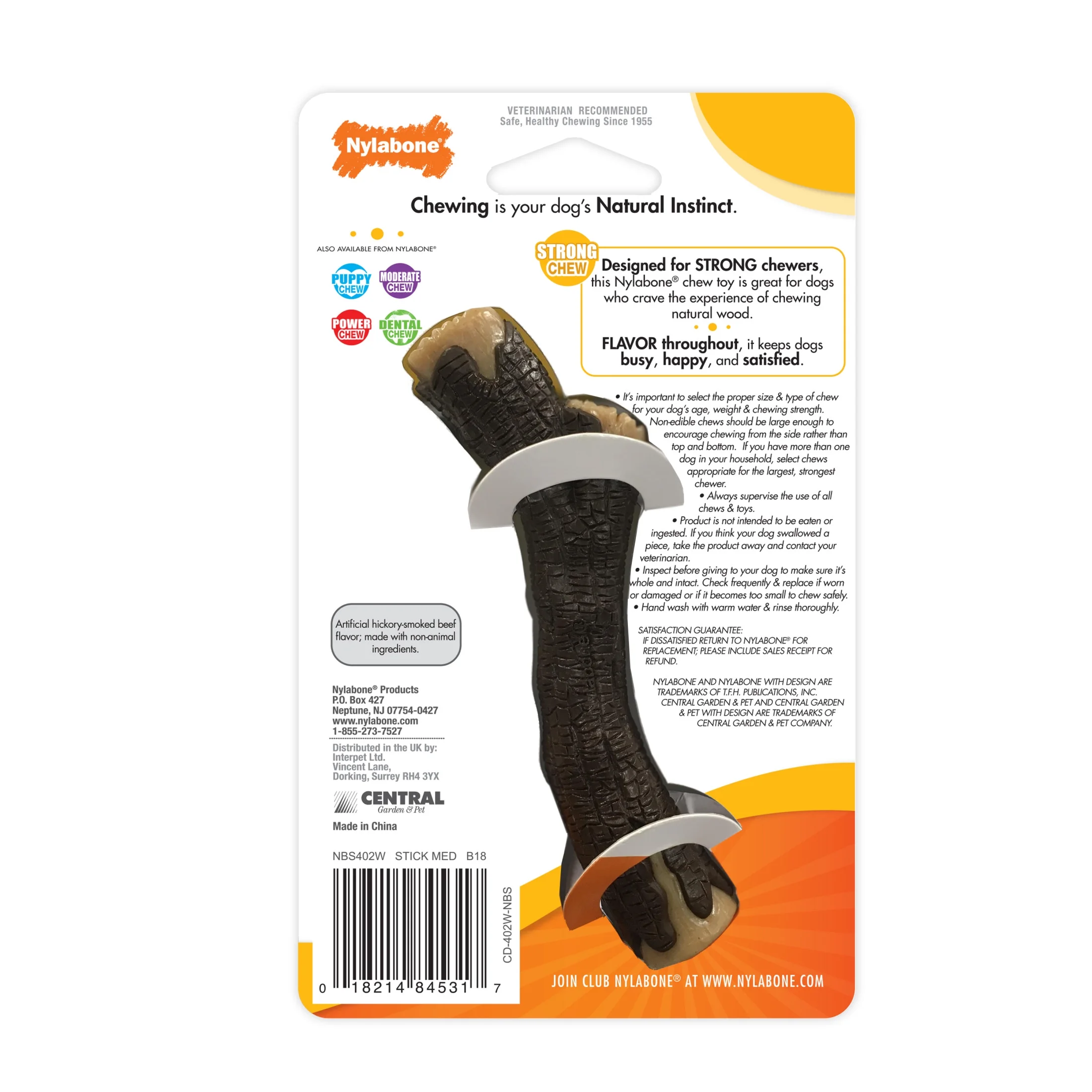 Nylabone Strong Chew Real Wood Stick Dog Toy X-Large (1 Count)