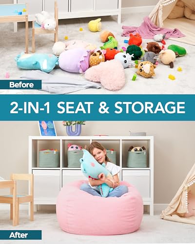 Stuffed Animal Bean Bag Storage - Machine Washable Bean Bag Chair for Kids - Extra Large Cover for Stuffing with Plush Toys, Pillows, Soft Items - Stuffed Animal Holder for Boys & Girls - Blue Denim