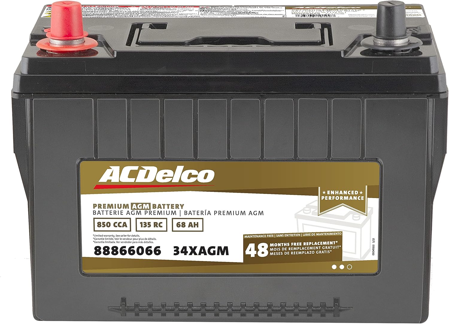ACDelco Gold 34XAGM 48 Month Warranty Premium AGM BCI Group 34 Battery