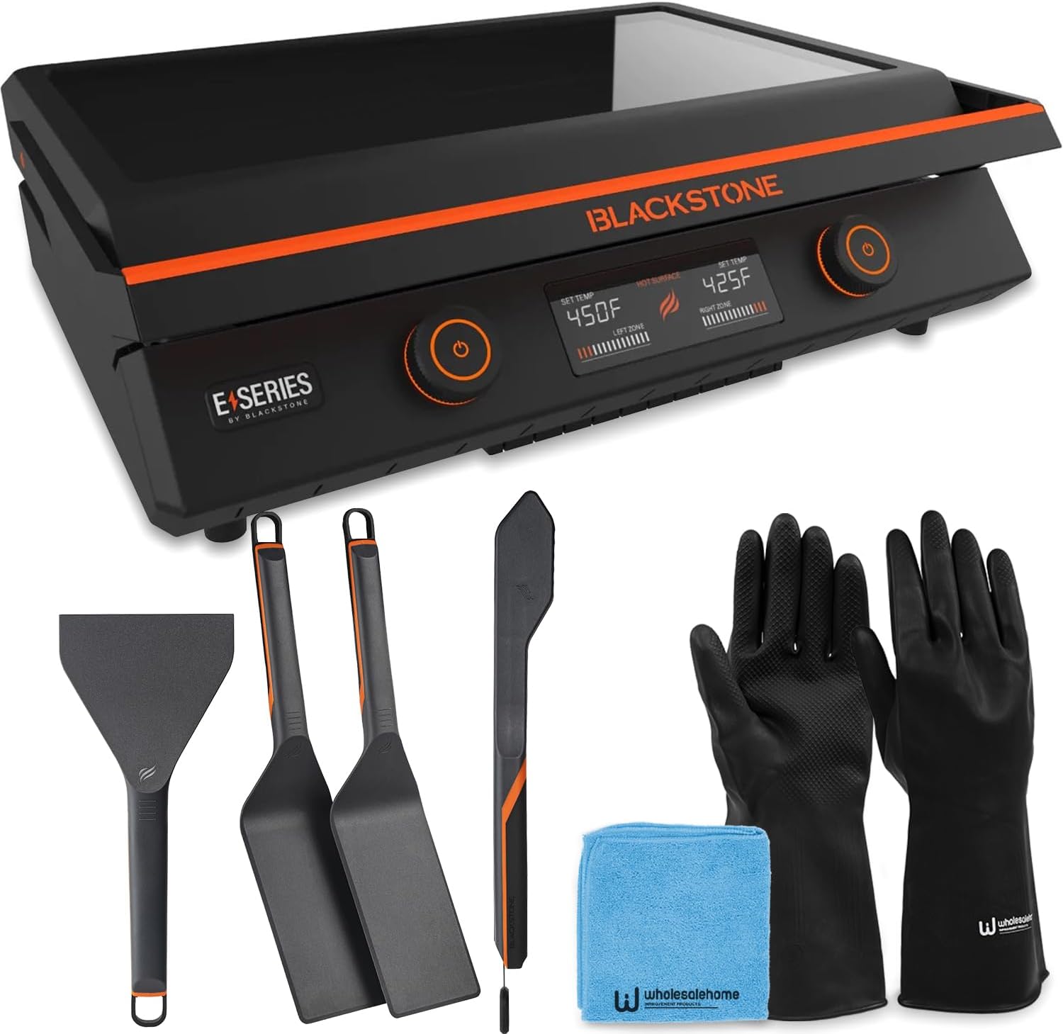 22 Inch Blackstone Electric Griddle Nonstick with Lid, 8001 E-Series Tabletop Large Griddle with Blackstone Griddle Accessories For Indoor and Outdoor Use and Wholesalehome Reusable Gloves and Cloth - Radiant Selections