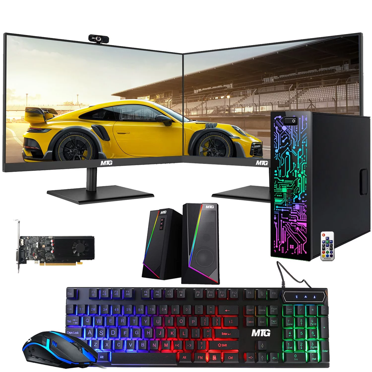 Restored Gaming Desktop PC, Intel Core i5 4th Gen, TechMagnet Zeus, GT 1030 Graphics, 16GB RAM, 1TB SSD, MTG New 24 Inch Dual Monitor, RGB Keyboard Mouse, Speaker, Webcam, Win 10 Pro (Refurbished)