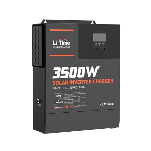 LiTime 3500W Pure Sine Wave Solar Inverter Charger, 48V DC to 120V AC All-in-One Solar Inverter, Built in 80A MPPT Charge Controller, for 48V Lead Acid/LiFePO4 Battery, Home Energy Storage, Off-Grid
