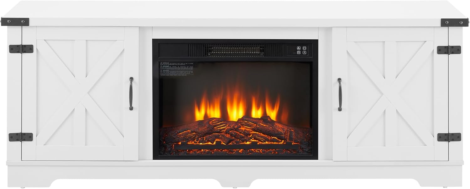 HOUAGI Modern Farmhouse Fireplace TV Stand, Large Barn Inspired Home Entertainment Console, with 23