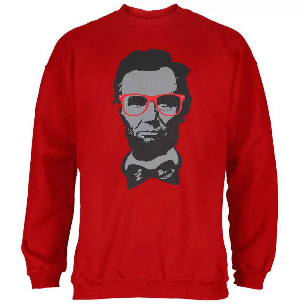 Abraham Lincoln Hipster Geek Glasses Red Adult Sweatshirt - Small
