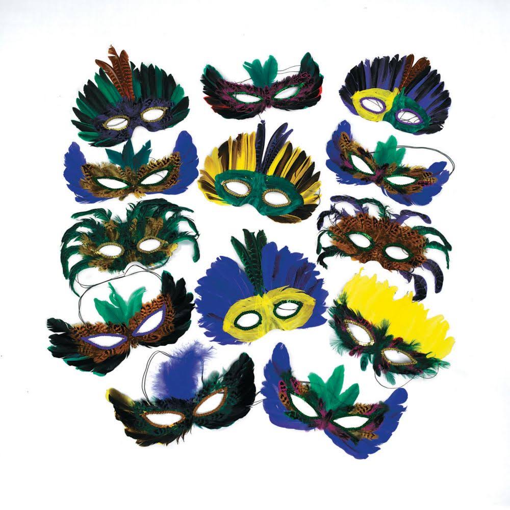 250ct Bulk Mardi Gras Feather Mask Assortment